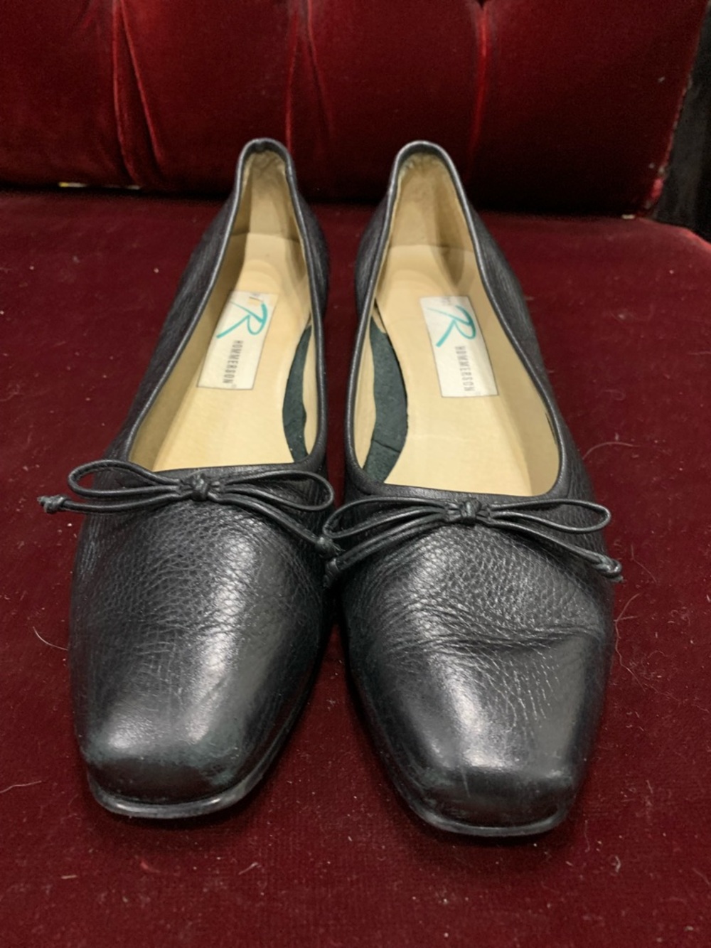 Reneeze Black Leather Square-Toe Ballet Flats with Bow